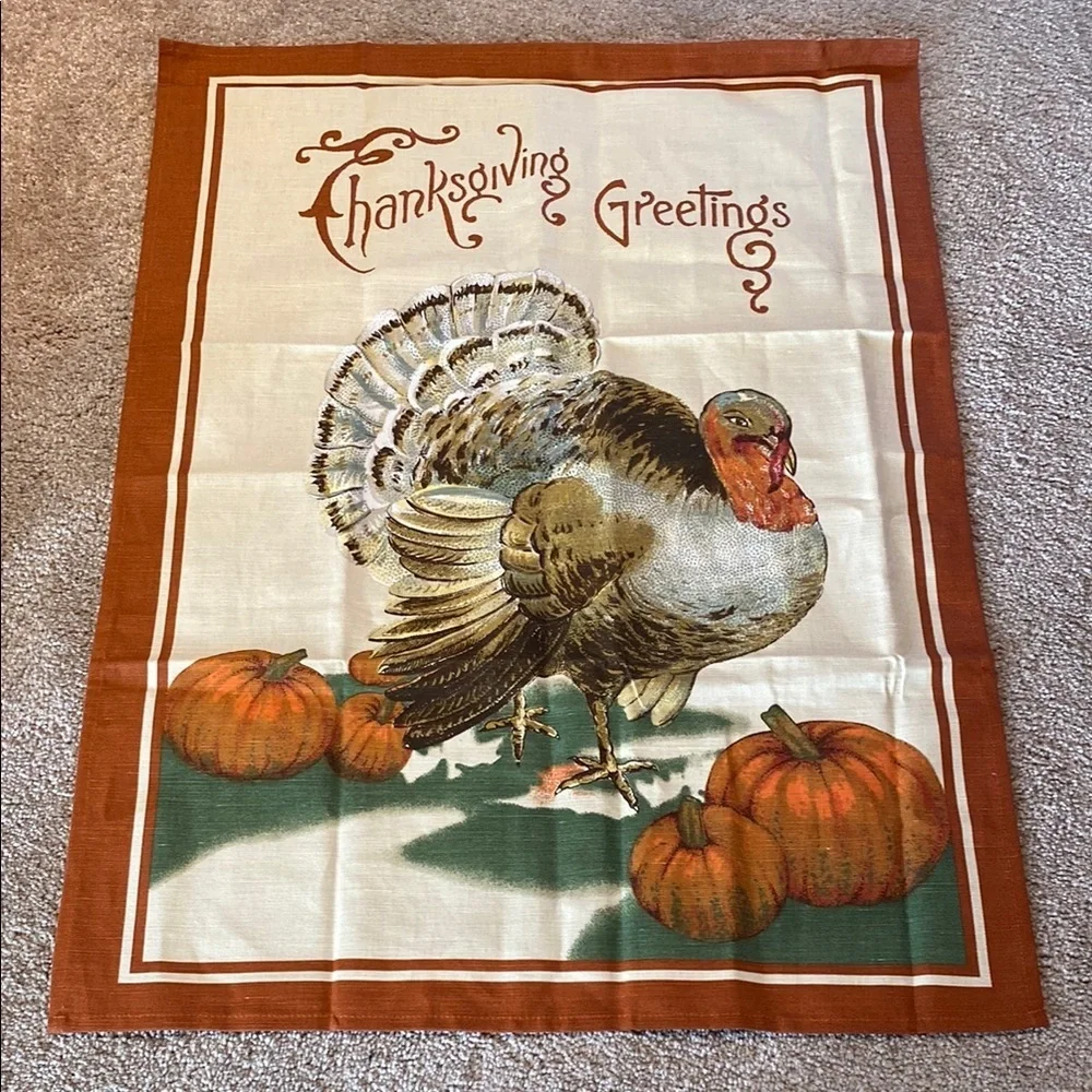 Williams Sonoma Linen Thanksgiving Turkey Pumpkin Blend Tea Towel